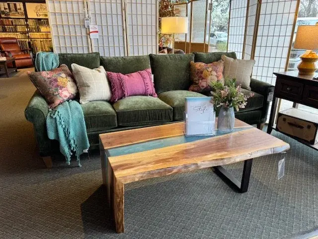 My Style II customizable sofa paired with Stone River waterfall occasional table